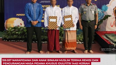 159.557 Narapidana dan Anak Binaan Muslim Terima Remisi dan Pengurangan Masa Pidana Khusus Idulfitri 1445 Hijriah